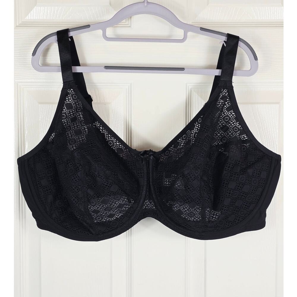 Glamorise Black Lace Diamond Design Underwire Women's Bra 48F